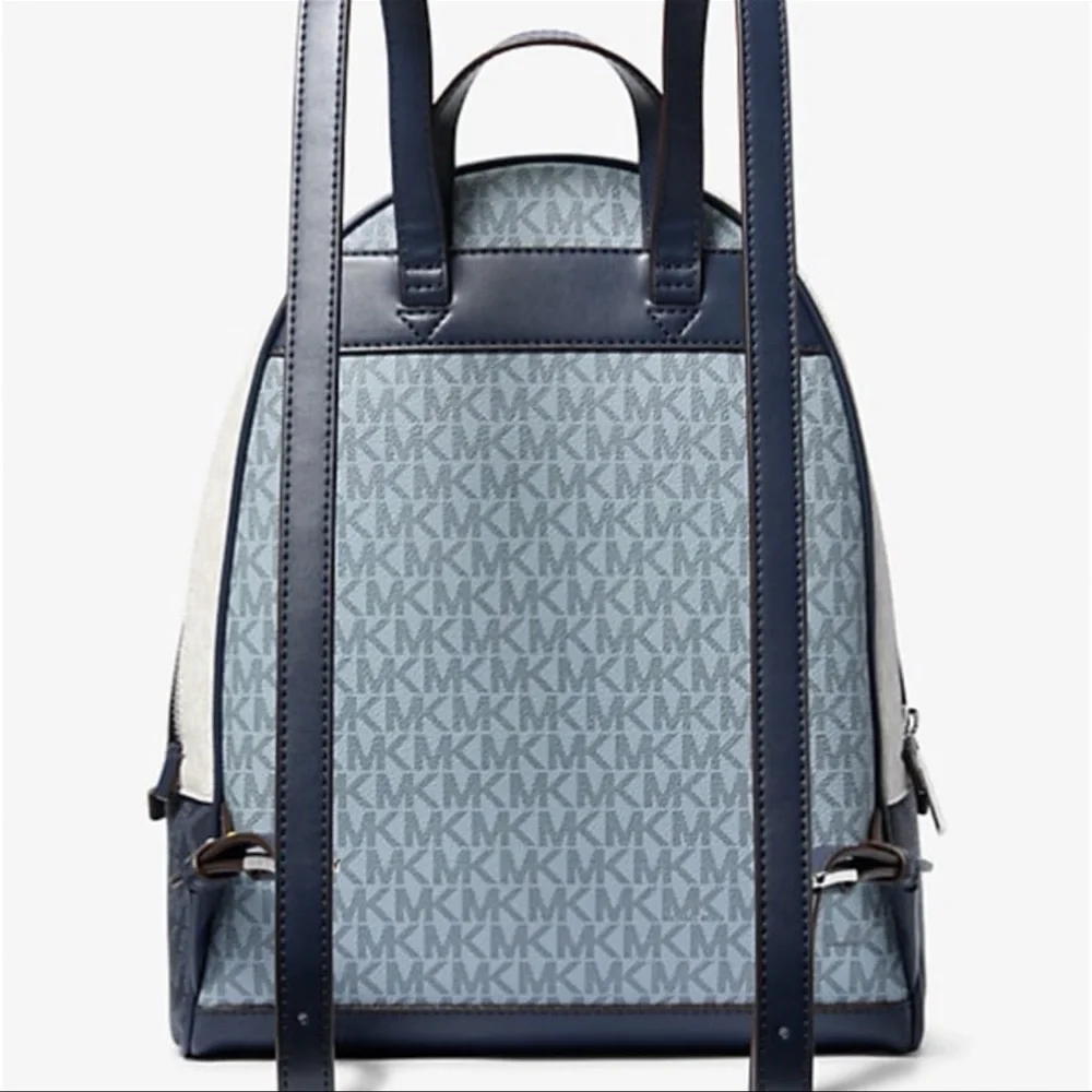 MICHAEL KORS Rhea Md Zip Color-Block Signature Logo Backpack ADMIRL MULTI NWT